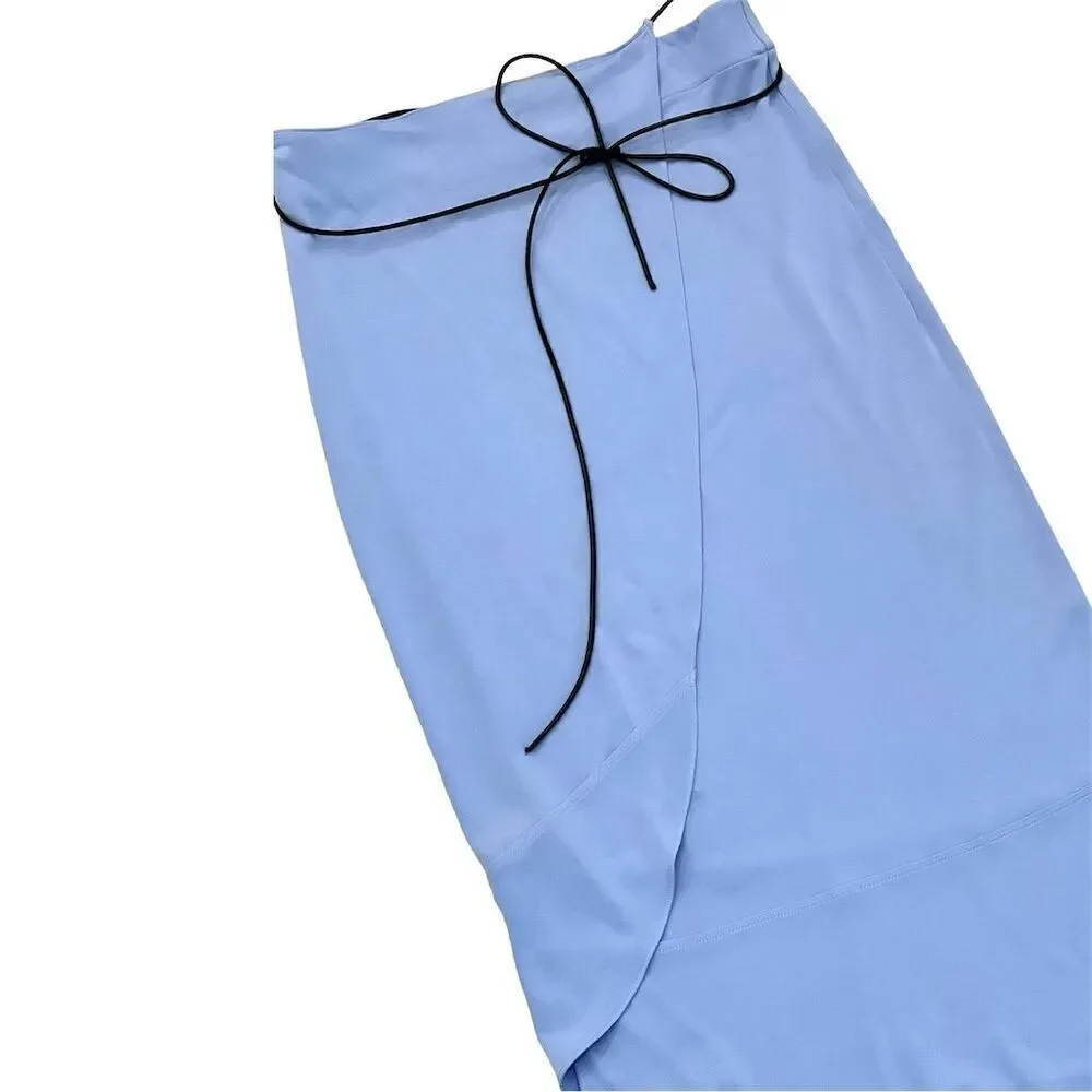 Helmut Lang Women's Asymmetric Wrap Midi Skirt Blue Size S
